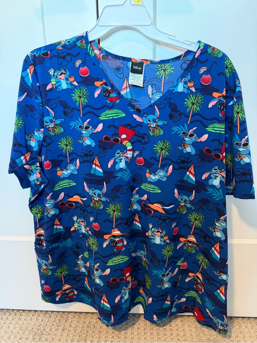 Disney Blue Stitch Tropical Short Sleeve Scrub
